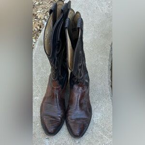 Tony Lamas Vintage Black and Brown Lizard Western Boots
